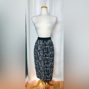 Maeve Anthropologie Black White Textured Knit Jacquard Pencil Skirt Women Small